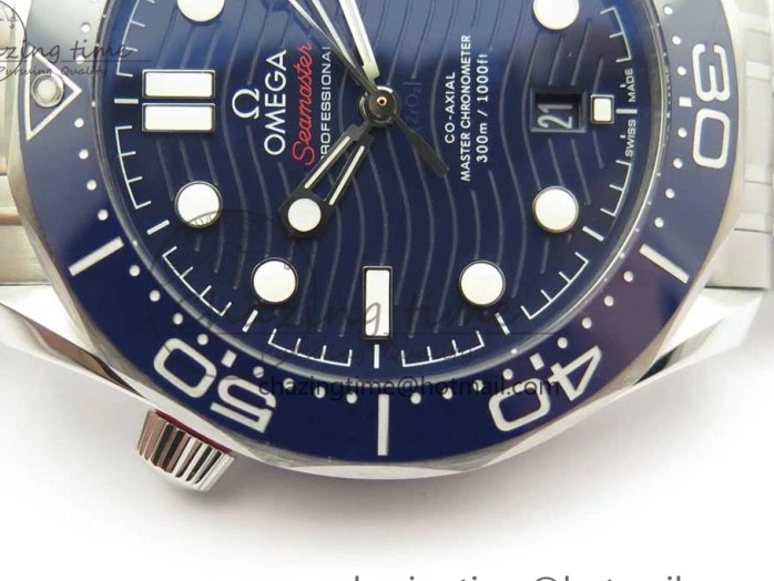 0725 2018 Seamaster Diver 300M OMF Best Edition Blue Ceramic Blue Dial on SS Bracelet A8800 (Black Balance Wheel) ZeroBulk 7957